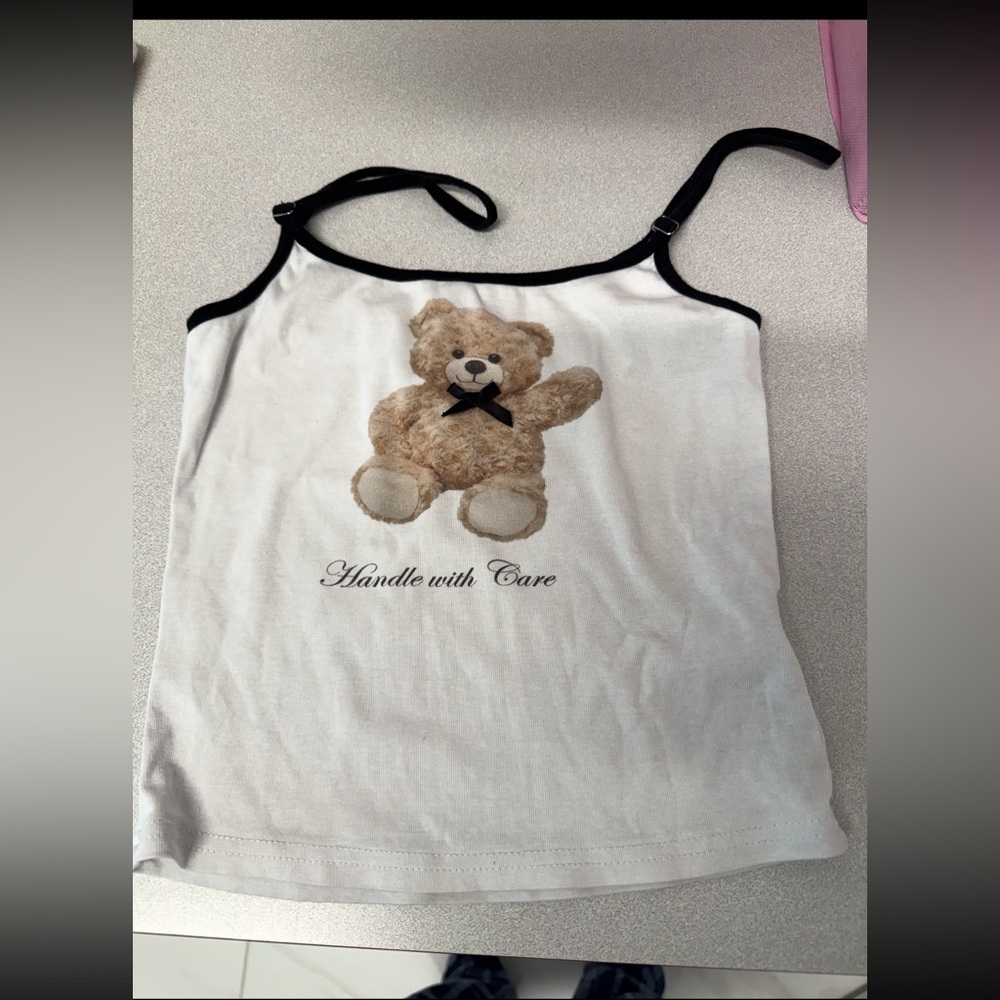 Edikted White Tank Top with Teddy Bear Design